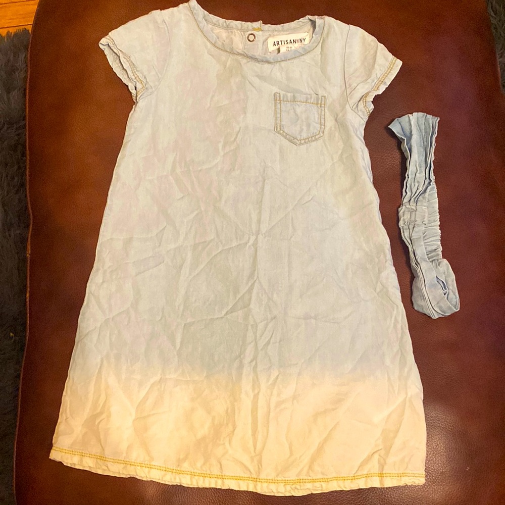 3T light blue and white Jean ombré dress with headband worn 1X 🌼
